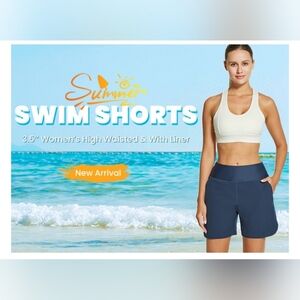 NWT Women's High Waisted Swim Shorts S Small